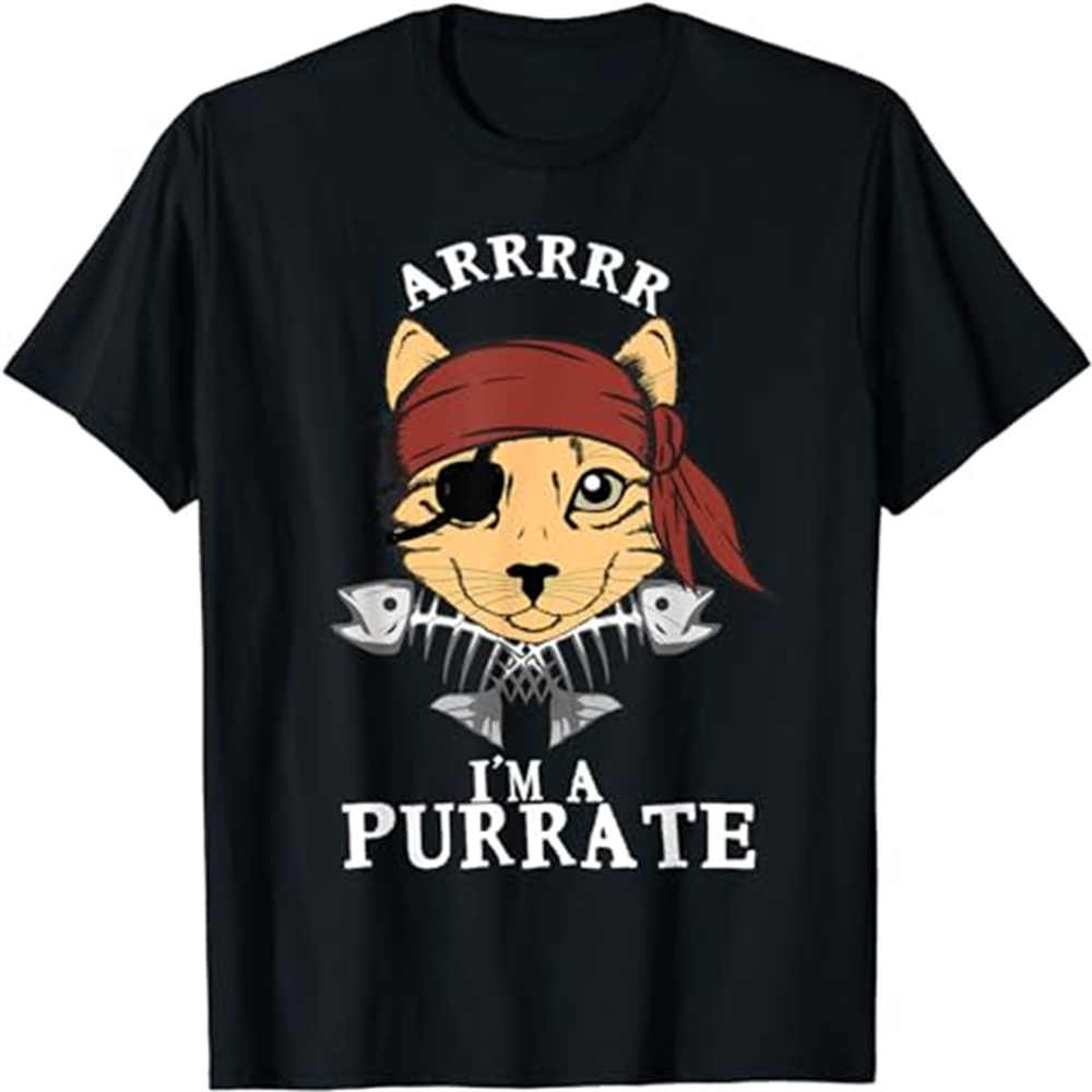 Adult Woman Pirate Cat Shirt Arrrr Black T-shirt Costume