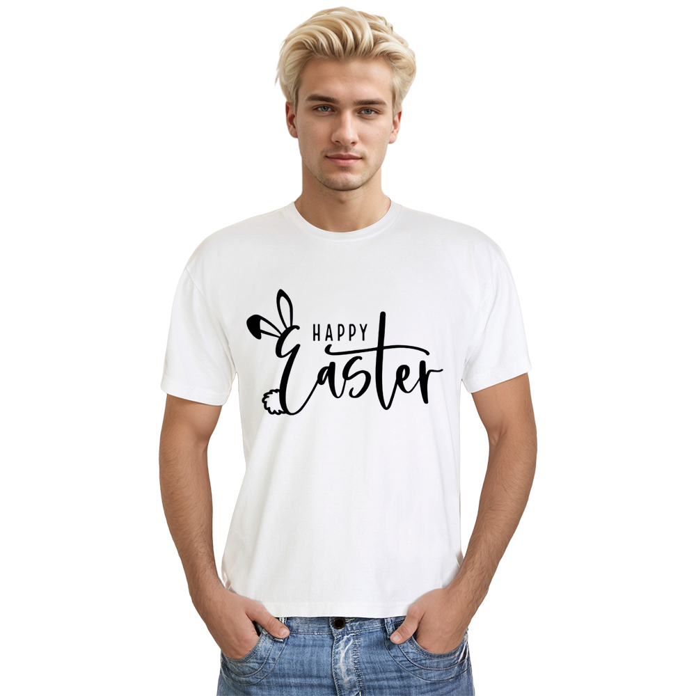 Happy Easter Letter Rabbit Bunny Adult Unisex White T-shirt