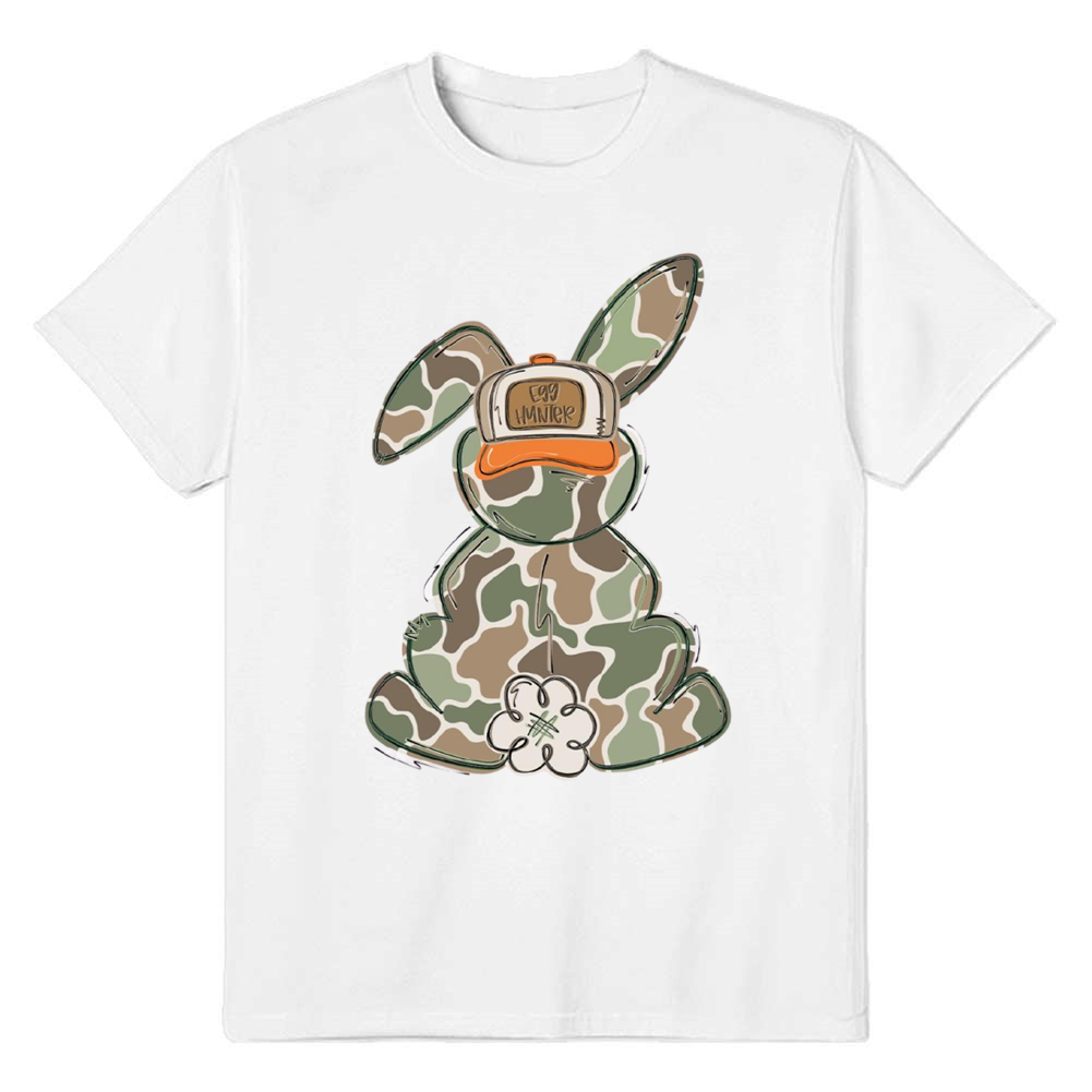 Egg Hunter Camo Easter Bunny White Adult Unisex T-shirt
