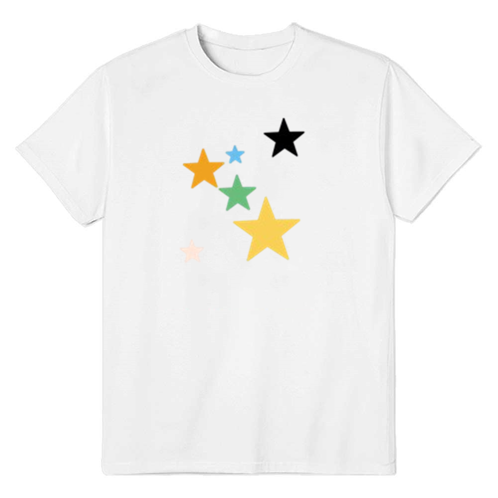 Adult Unisex Star Figure Geometry Pattern White Short Sleeve T-shirt Outfits Top Costume