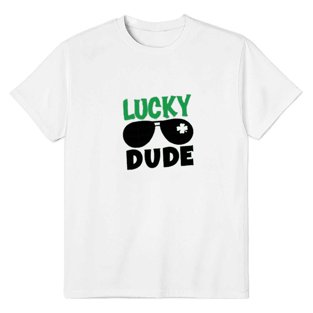 Adult Unisex Luck Clover Pattern St. Patrick's Day White Short Sleeve T-shirt Outfits Top Costume