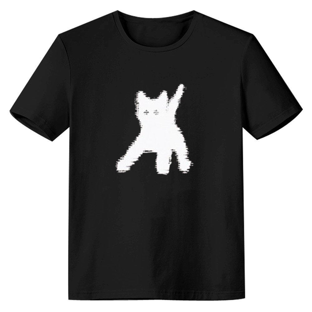 Adult Unisex Scare Cat Funny Black White Short Sleeve T-shirt Outfits Top Costume