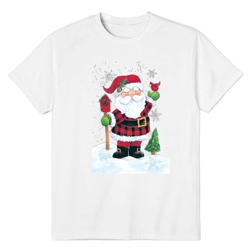Adult Unisex Santa Claus Christmas Snow Black White Short Sleeve T-shirt Outfits Top Costume