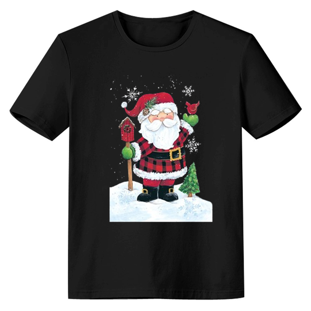 Adult Unisex Santa Claus Christmas Snow Black White Short Sleeve T-shirt Outfits Top Costume