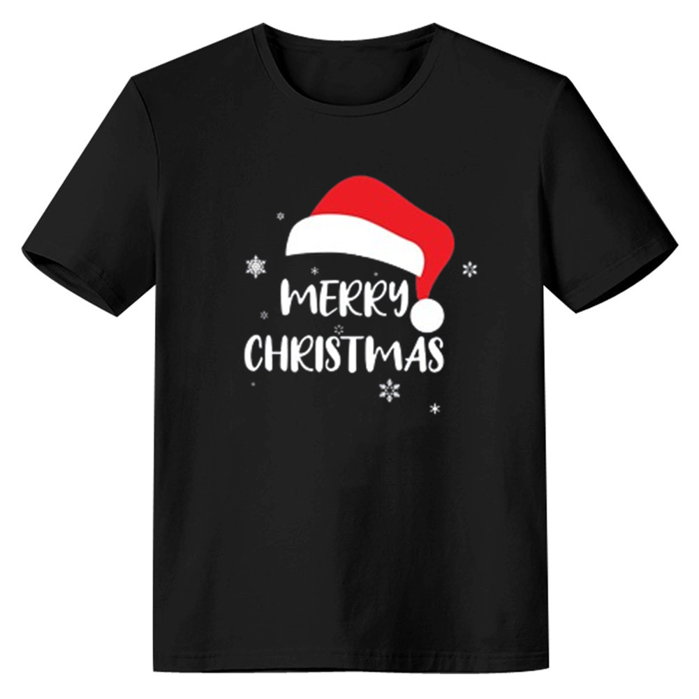 Adult Unisex Christmas Hat Festival Black Short Sleeve T-shirt Outfits Top Costume