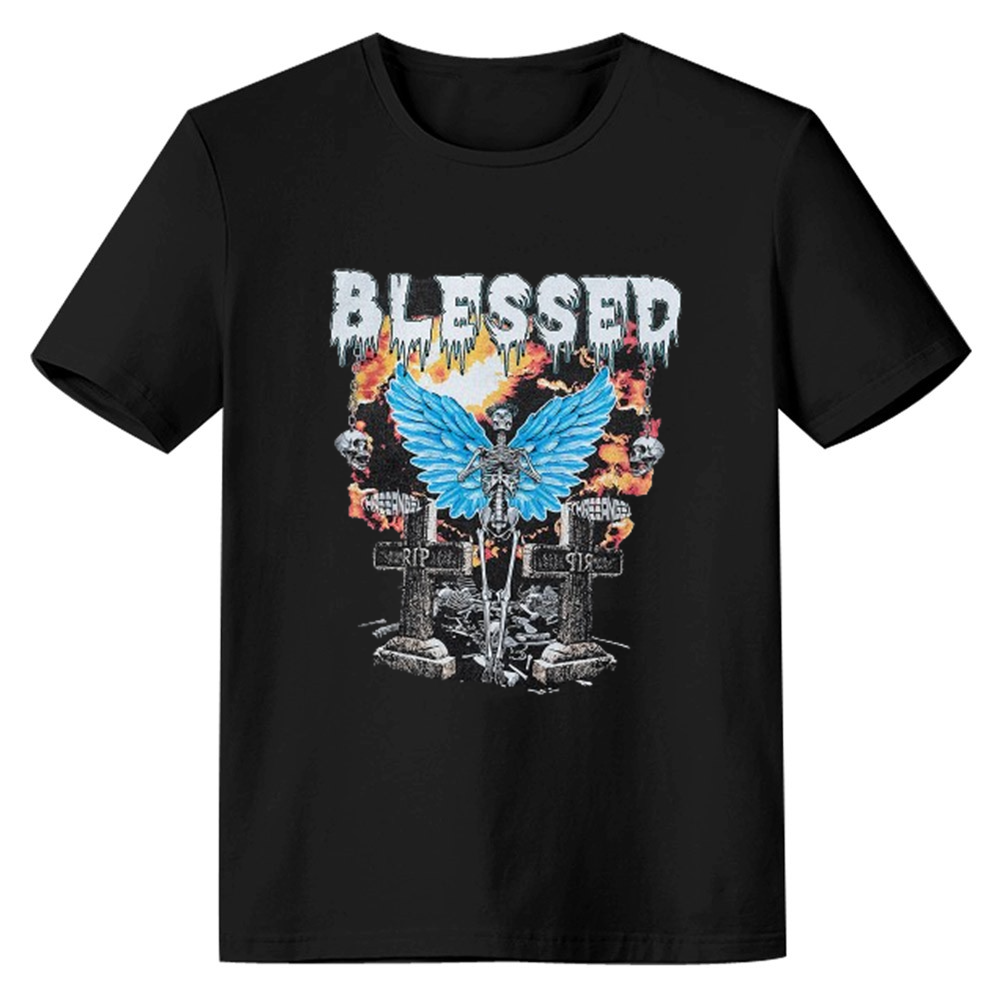 Adult Unisex Rich Skull Horror Pattern Halloween Black Short Sleeve T-shirt Outfits Top Costume