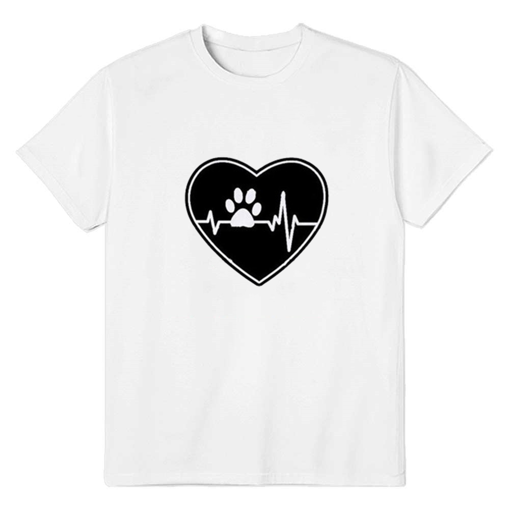 Adult Cute Unisex Dog Cat Footprint Pattern White Short Sleeve T-shirt Outfits Top Costume
