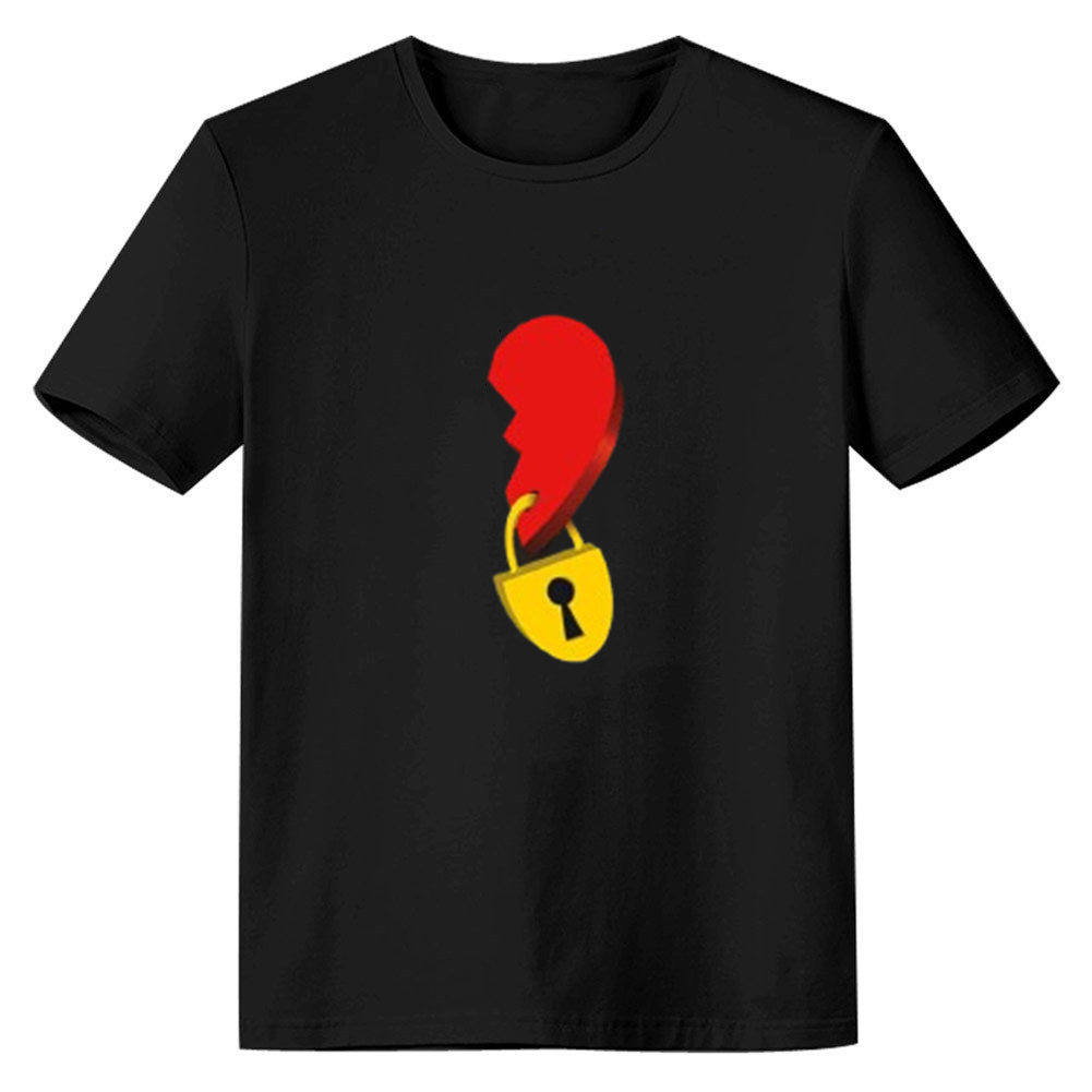 Adult Unisex Key Lock Heart Pattern Valentine's Day Black White Short Sleeve T-shirt Outfits Top Costume