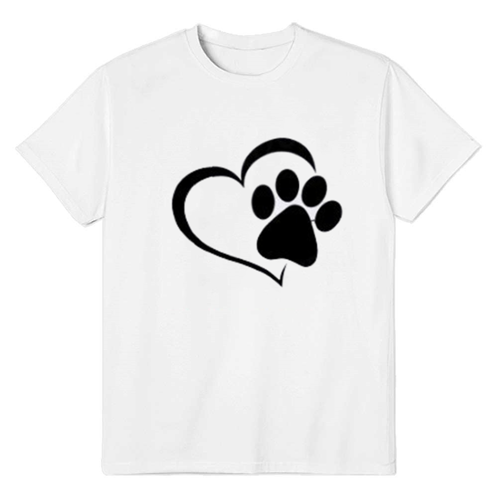 Adult Cute Unisex Dog Cat Footprint Pattern White Short Sleeve T-shirt Outfits Top Costume
