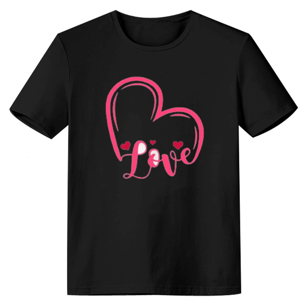Adult Unisex Heart Valentine's Day Black White Short Sleeve T-shirt Ou