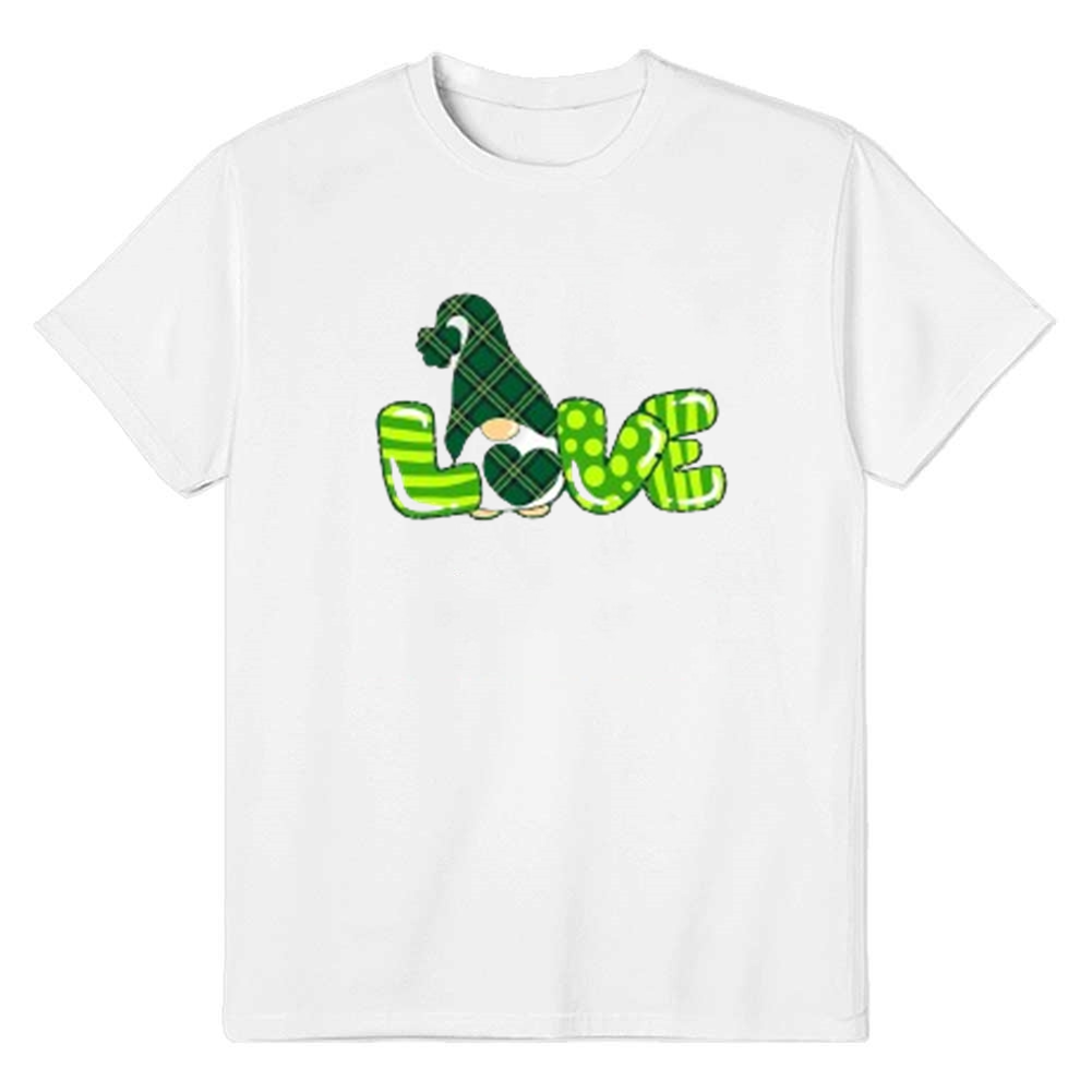 Adult Unisex Luck Clover Pattern St. Patrick's Day White Short Sleeve T-shirt Outfits Top Costume
