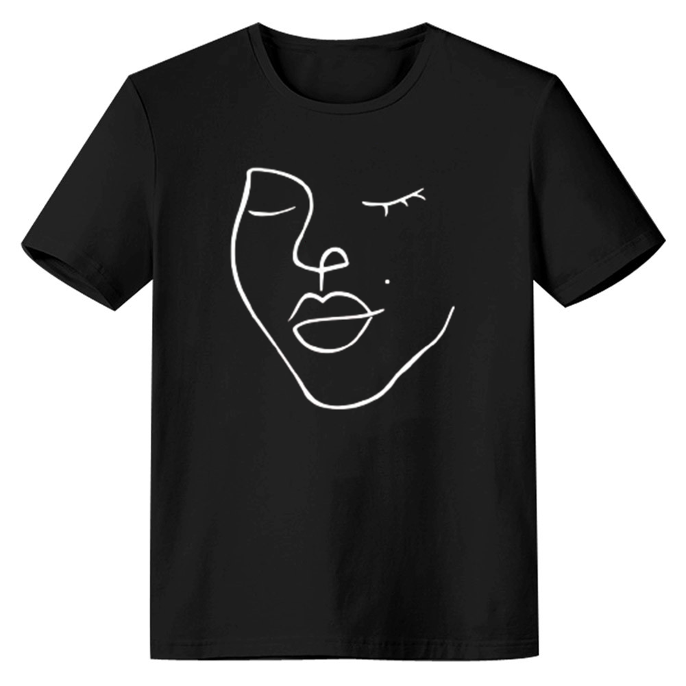 Adult Unisex Facial Emotion Geometry Funny Black Short Sleeve T-shirt Outfits Top Costume