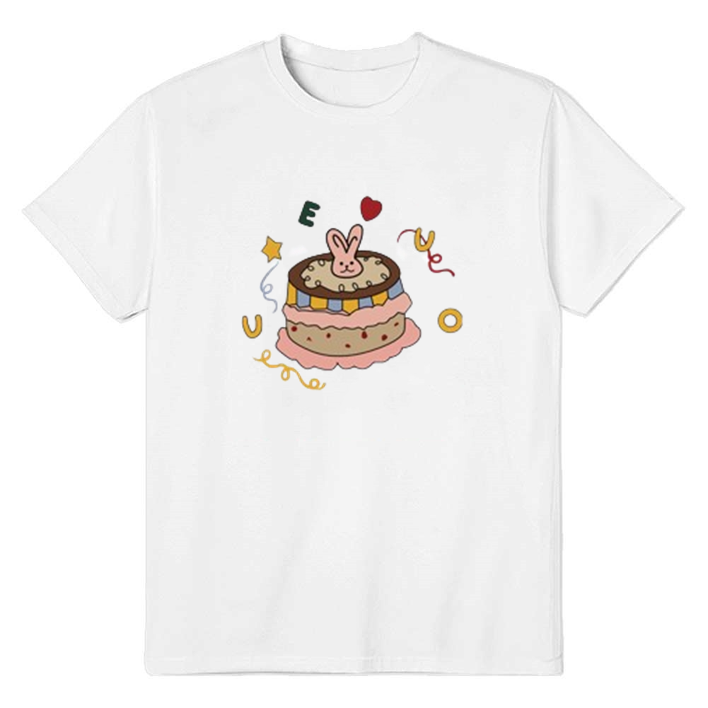 Adult Unisex Cake Bear Elephant Castle Birthday White Short Sleeve T-shirt Outfits Top Costume