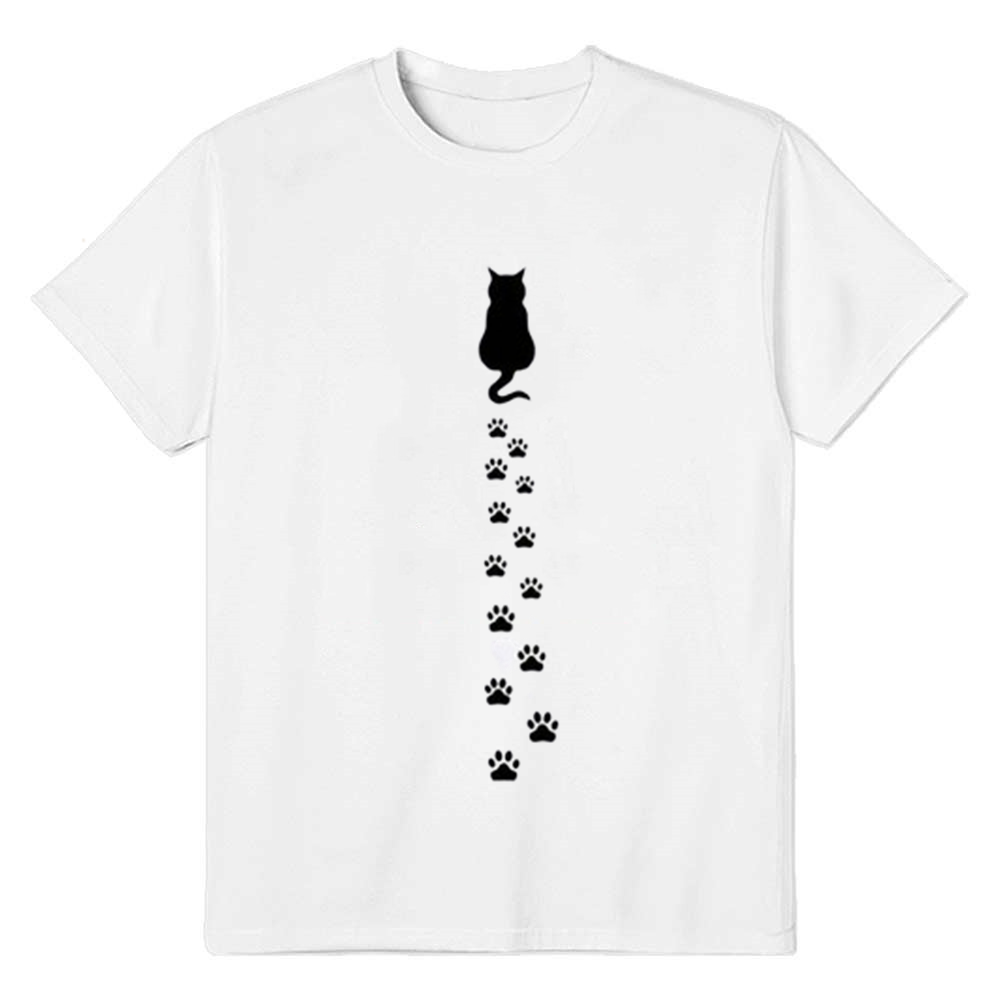 Adult Cute Unisex Dog Cat Footprint Pattern White Short Sleeve T-shirt Outfits Top Costume