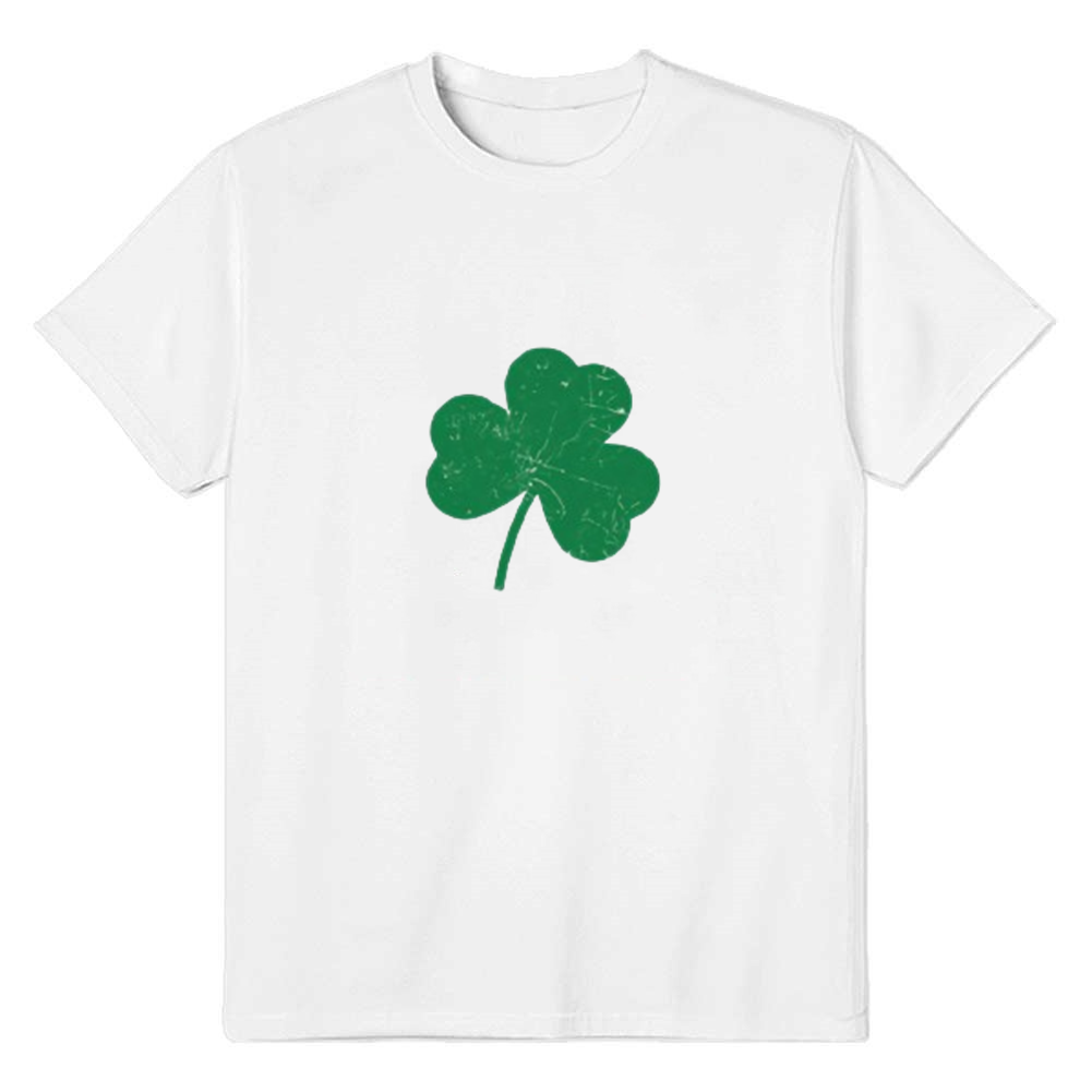 Adult Unisex Luck Clover Pattern St. Patrick's Day White Short Sleeve T-shirt Outfits Top Costume