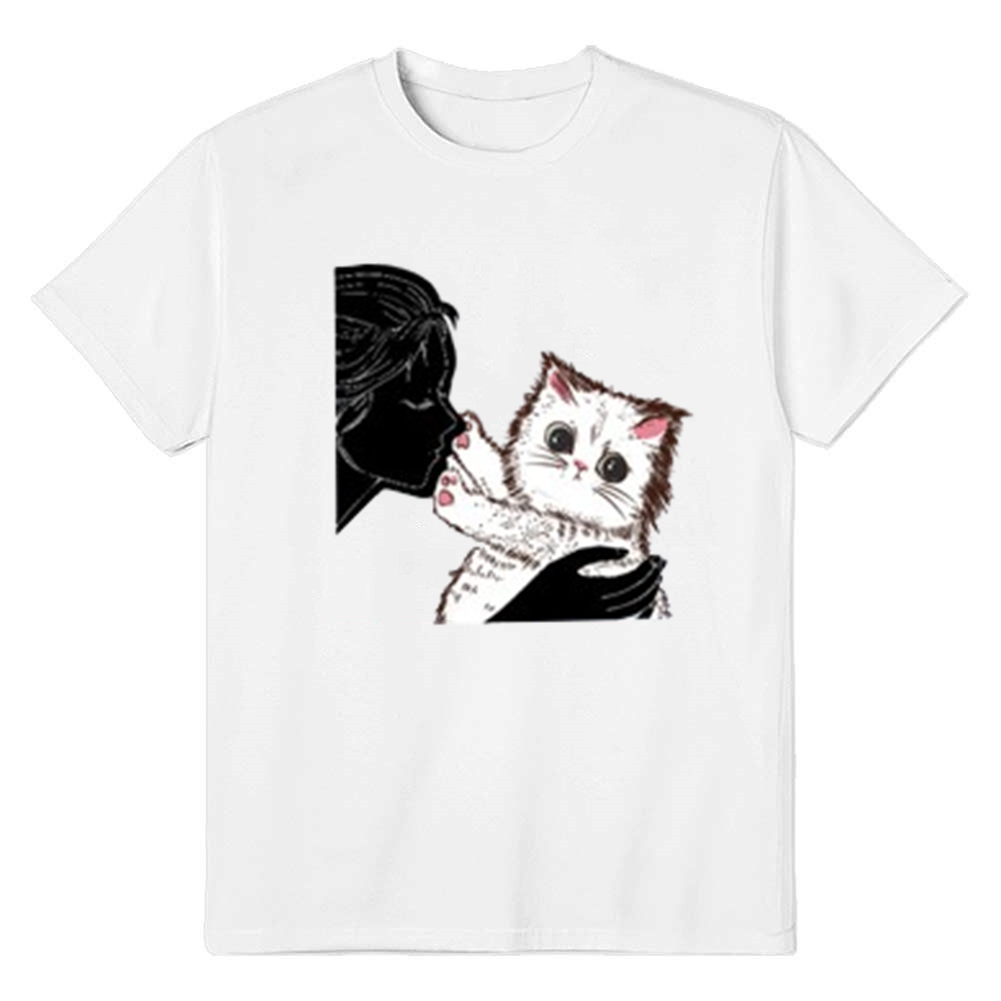 Adult Unisex Cute Cat White Short Sleeve T-shirt Outfits Top Costume