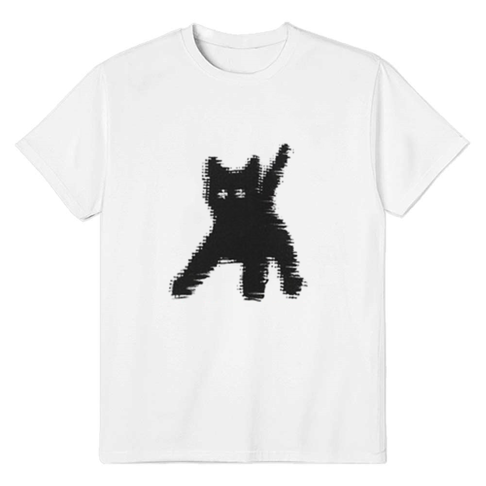 Adult Unisex Scare Cat Funny Black White Short Sleeve T-shirt Outfits Top Costume