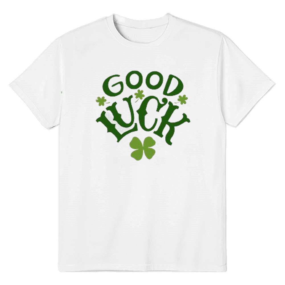 Adult Unisex Luck Clover Pattern St. Patrick's Day White Short Sleeve T-shirt Outfits Top Costume
