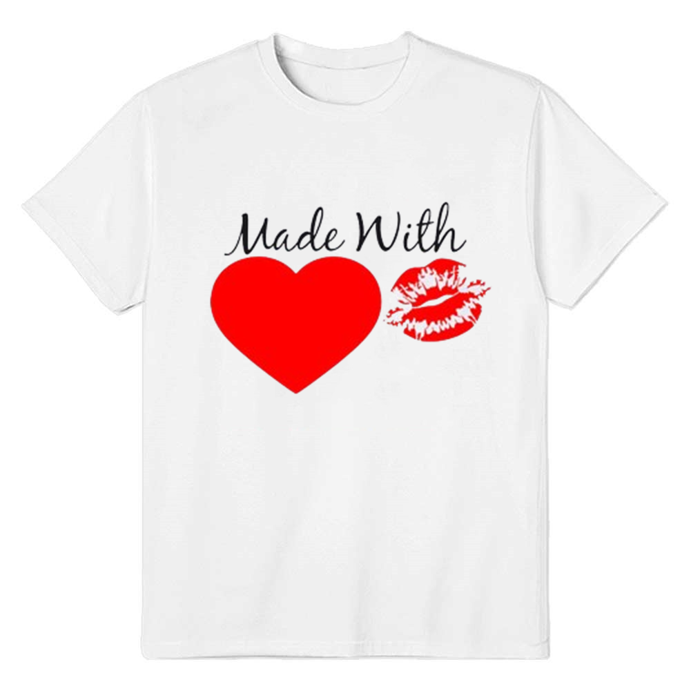 Adult Unisex Heart Lip Pattern Valentine's Day White Short Sleeve T-shirt Outfits Top Costume