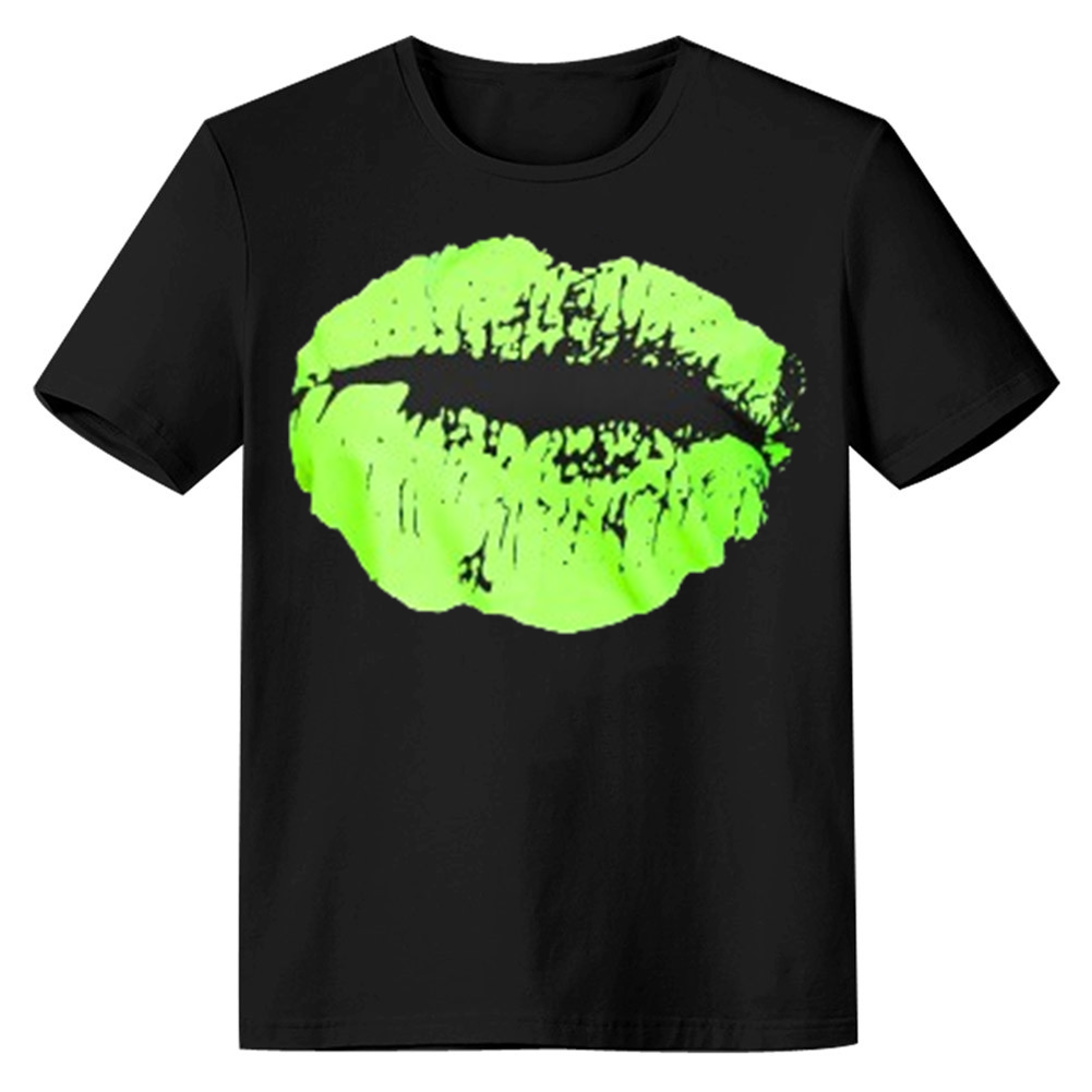 Adult Unisex Colourful Lip Pattern Valentine's Day Funny Black Short Sleeve T-shirt Outfits Top Costume