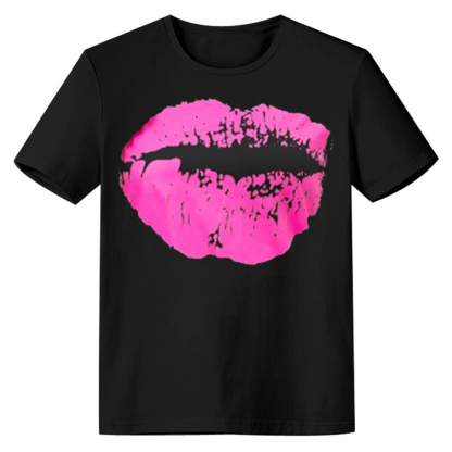 Adult Unisex Colourful Lip Pattern Valentine's Day Funny Black Short Sleeve T-shirt Outfits Top Costume