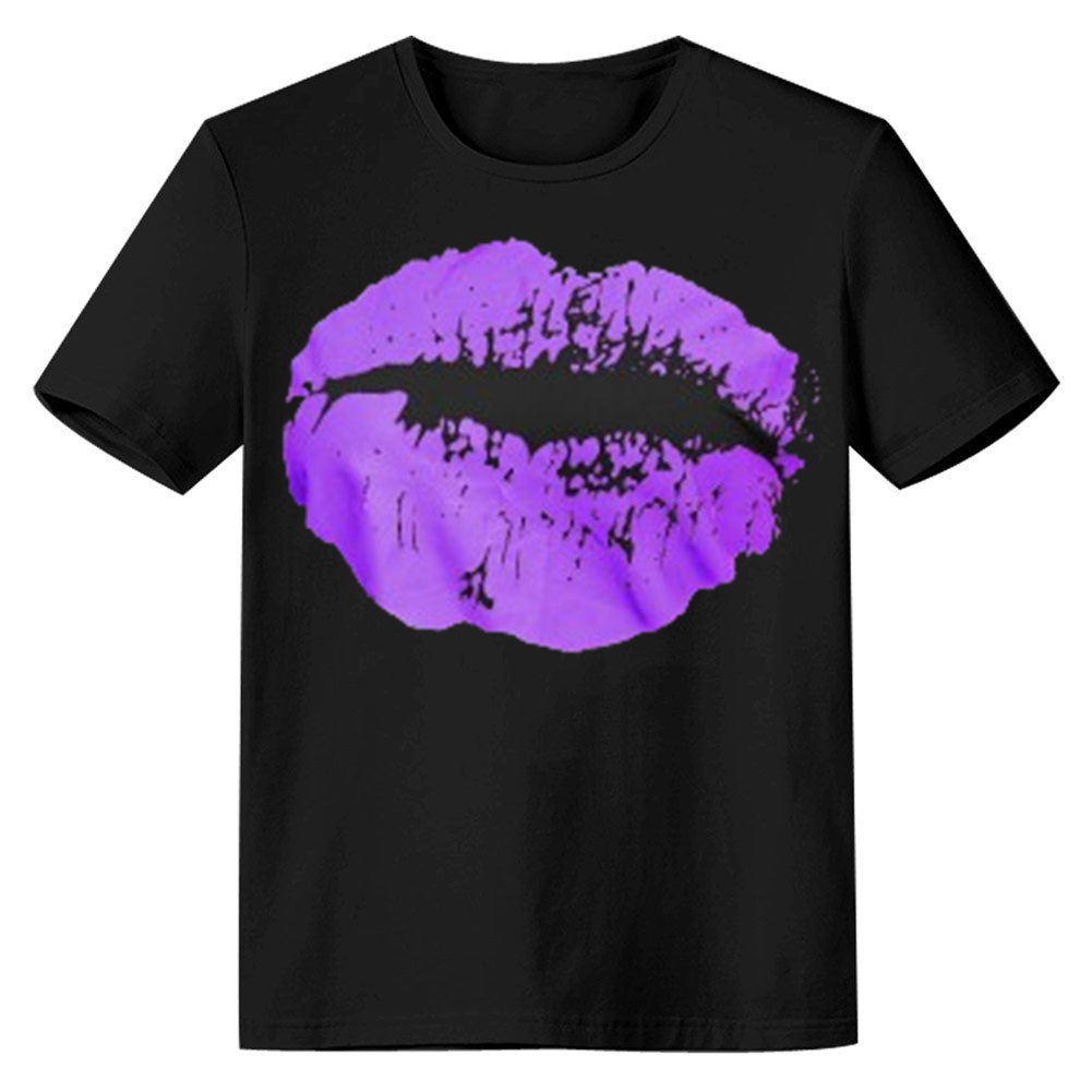 Adult Unisex Colourful Lip Pattern Valentine's Day Funny Black Short Sleeve T-shirt Outfits Top Costume