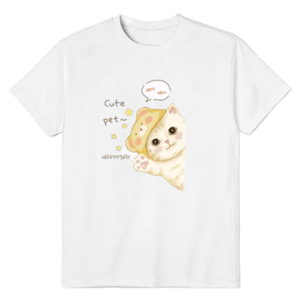 Adult Unisex Cute Cat White Short Sleeve T-shirt Outfits Top Costume