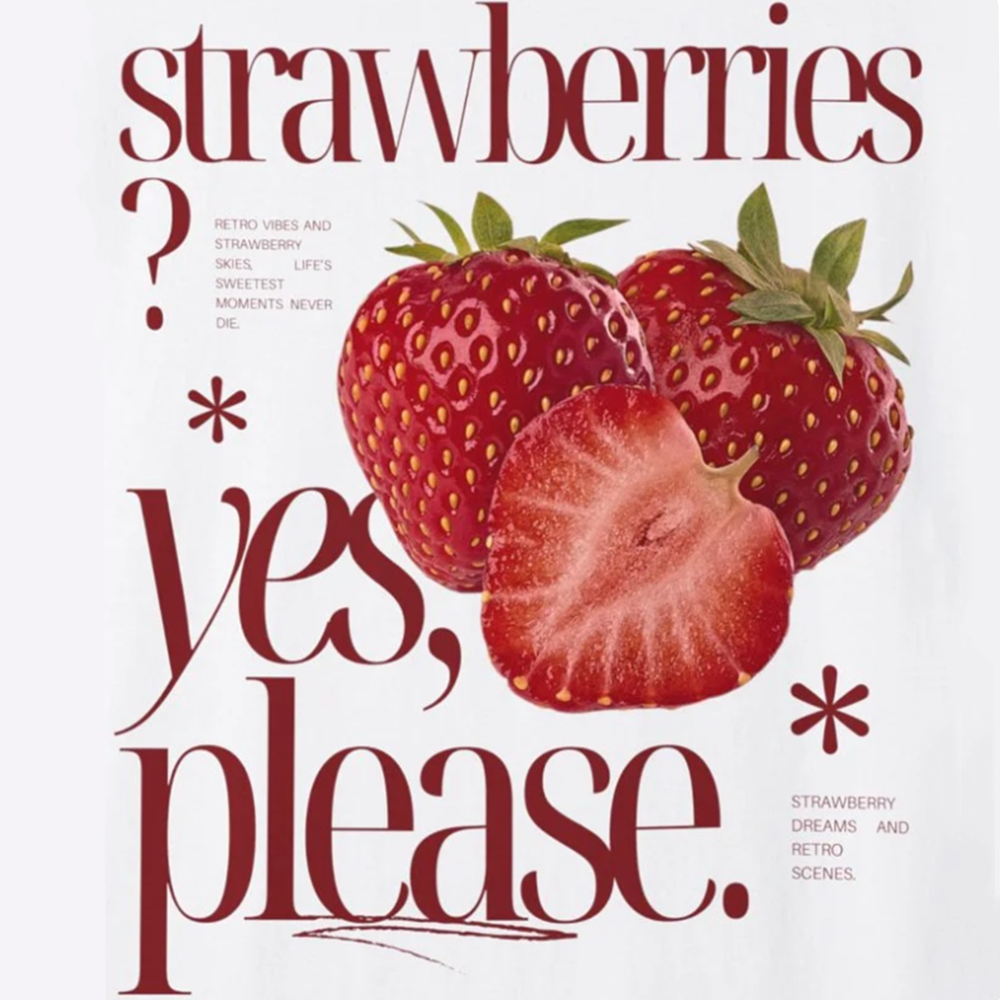 Strawberries Yes Please Retro Adult Unisex White T-shirt