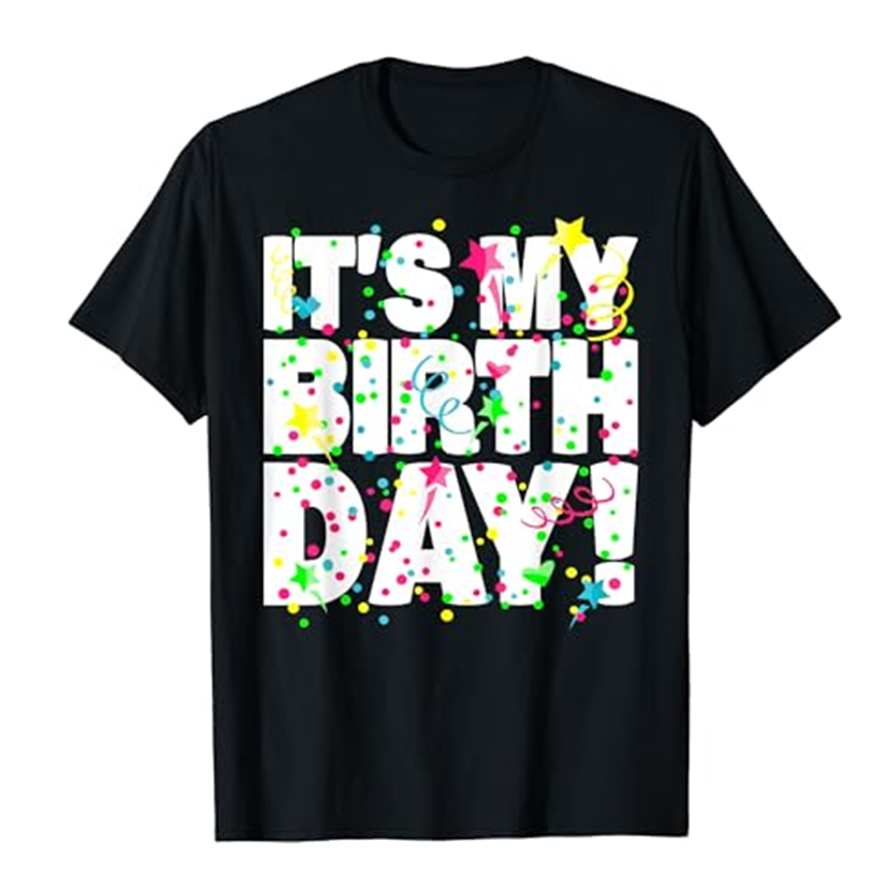 Adult It's My Birthday Confetti Black Short Sleeve T-shirt Outfits Top Costume