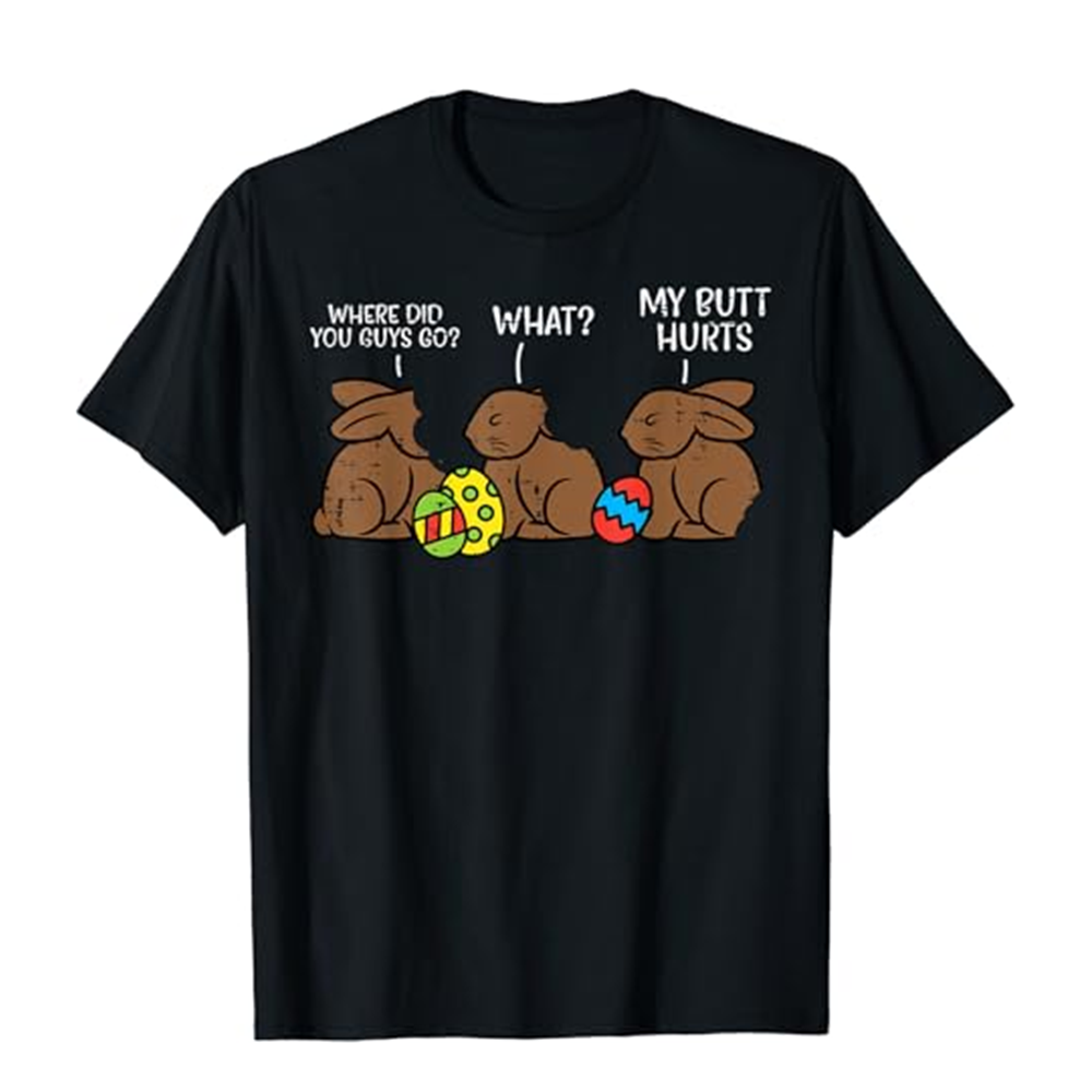 Adult Unisex Easter Where Did You Guys Go Chocolate Bunny Black Short Sleeve T-shirt Outfits Top Costume