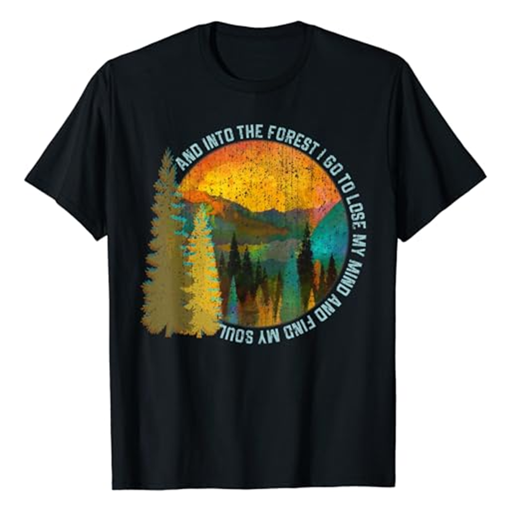 Adult Into The Forest I Go Hiking Nature Lover Black Short Sleeve T-shirt Outfits Top Costume