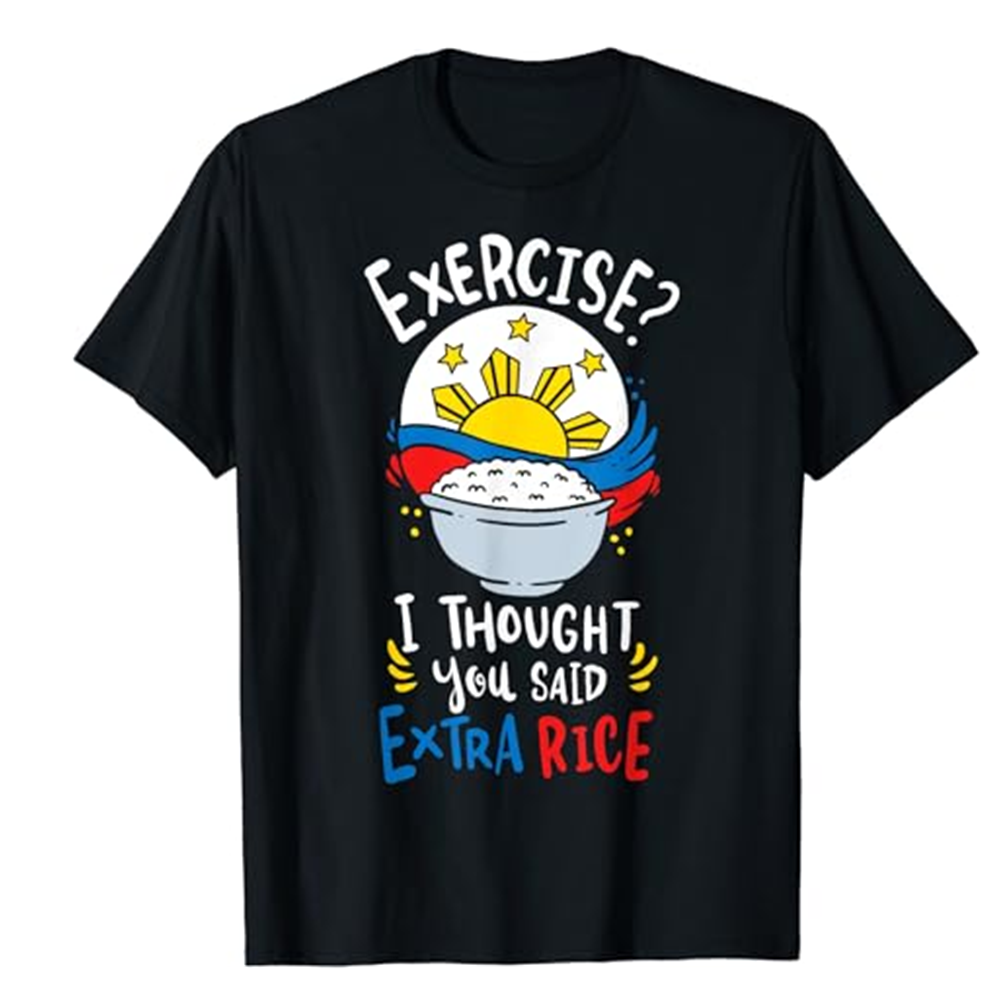 Adult Unisex Rice Funny Exercise Humor Joke Food Lover Black Short Sleeve T-shirt Costume