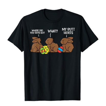 Adult Unisex Easter Where Did You Guys Go Chocolate Bunny Black Short Sleeve T-shirt Outfits Top Costume