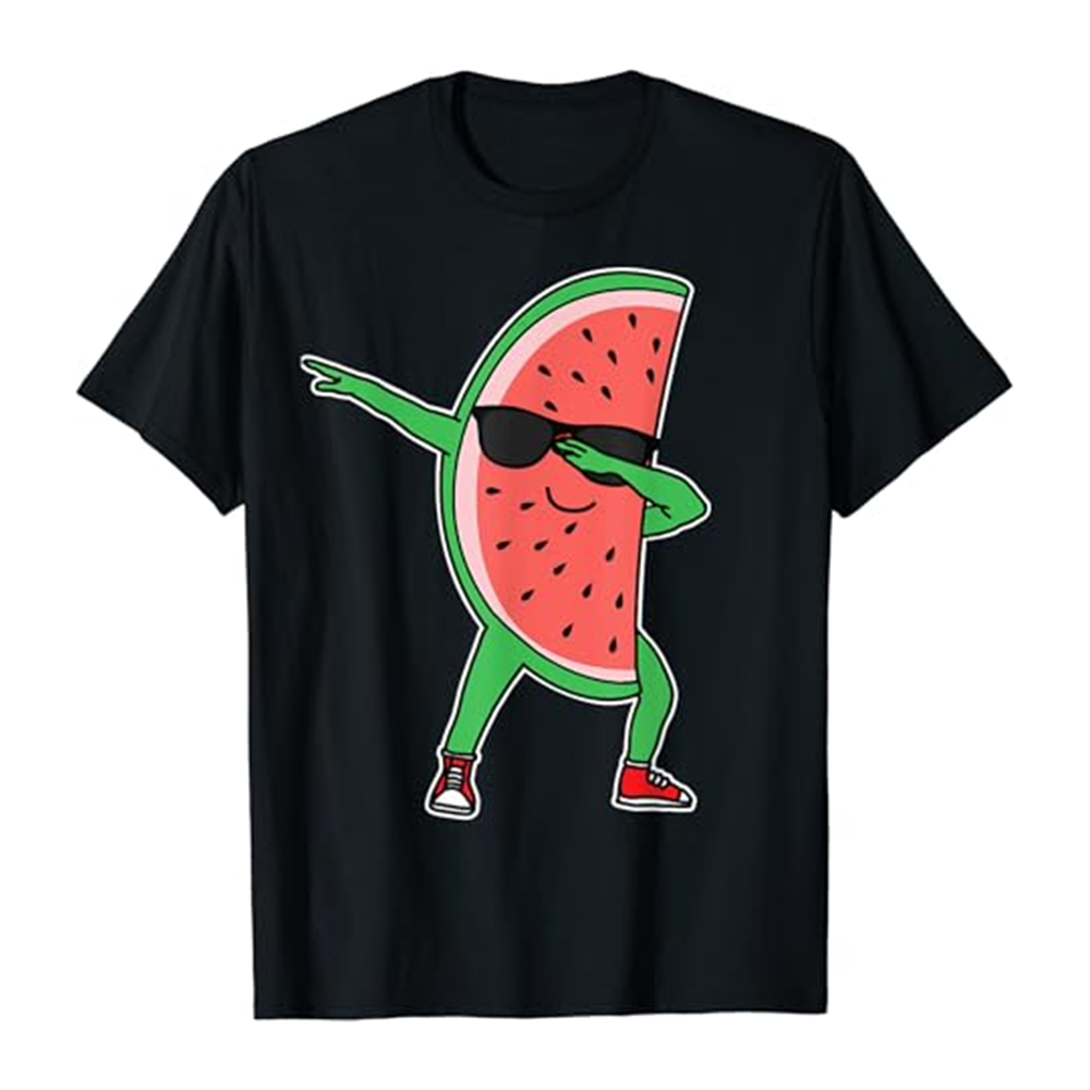 Adult Unisex Watermelon Kawaii Summer Fruit Food Lover Black T-shirt Costume