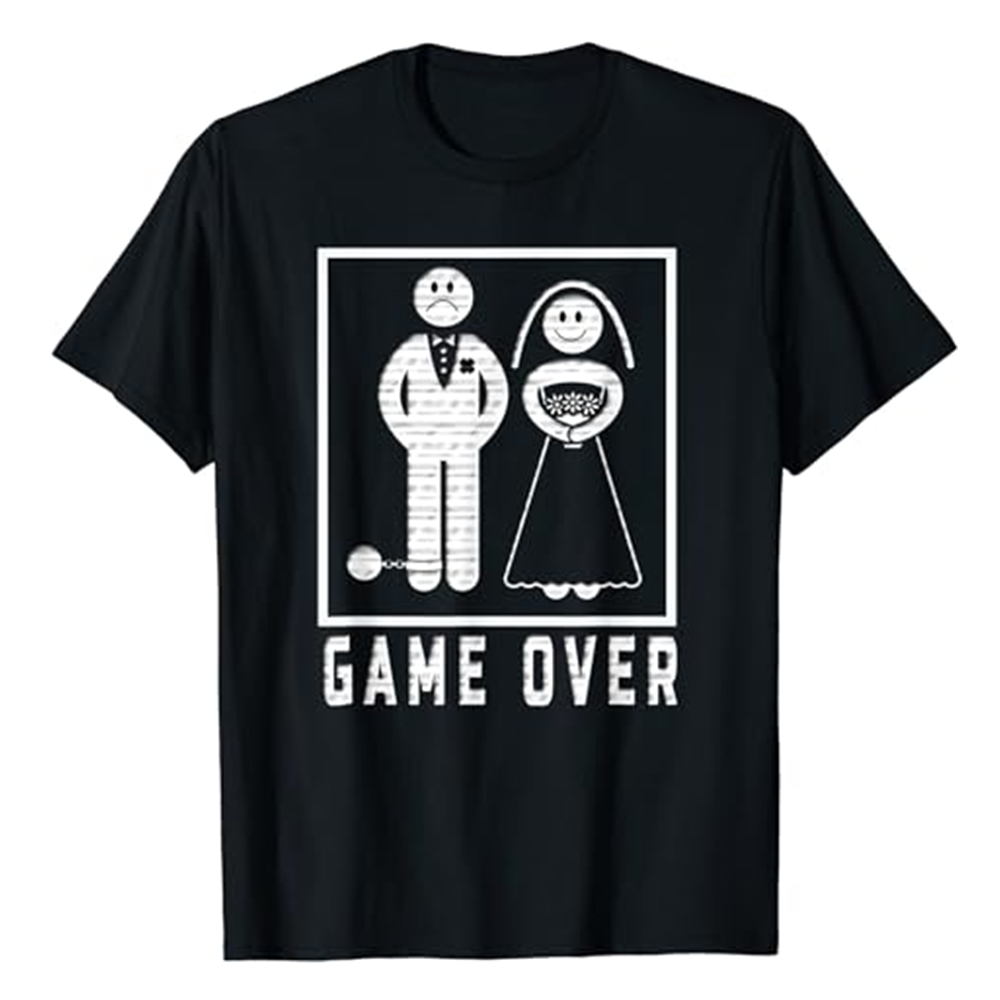 Adult Unisex Game Over Wedded Funny Wedding Bachelor Party Black T-shirt Costume
