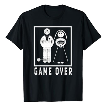 Adult Unisex Game Over Wedded Funny Wedding Bachelor Party Black T-shirt Costume