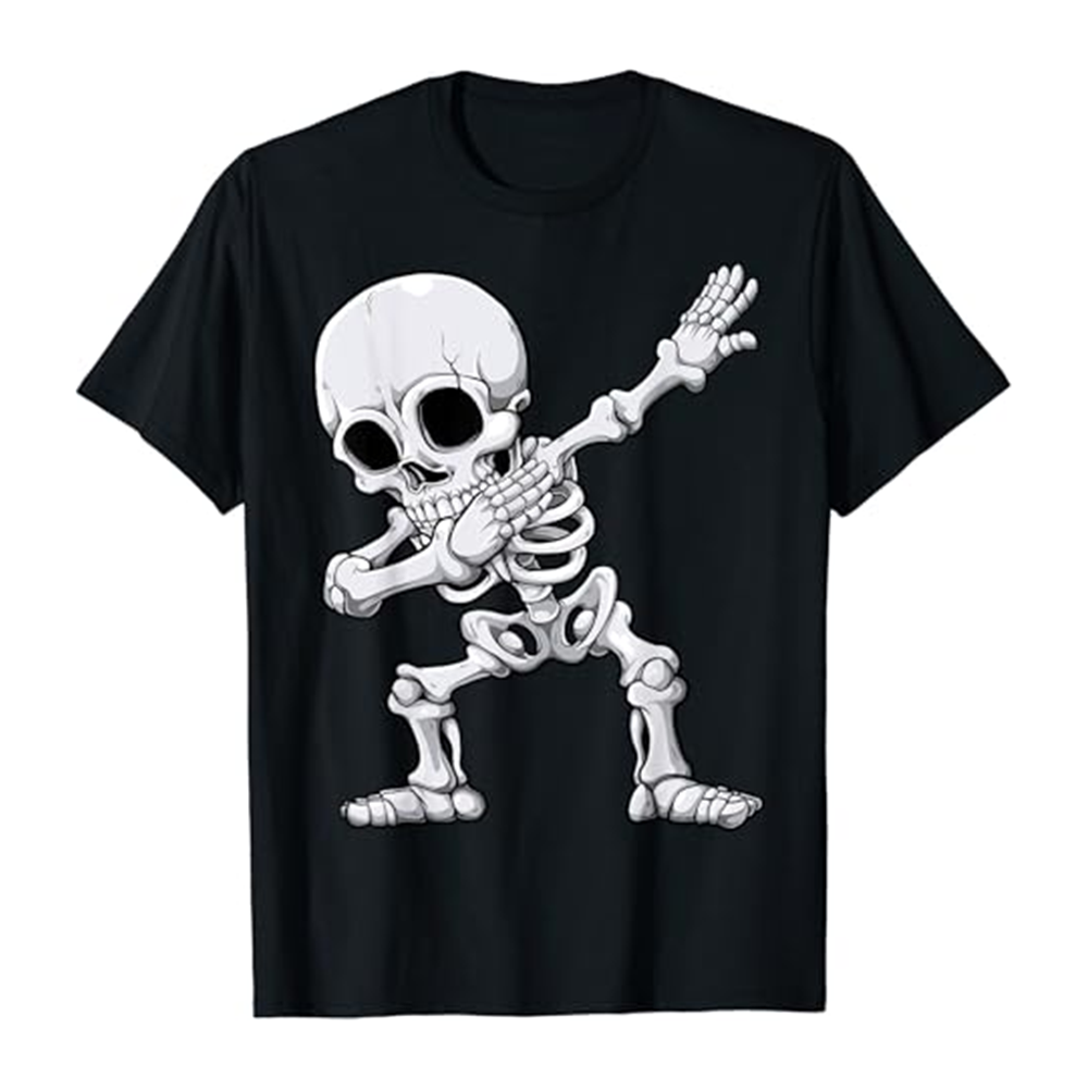 Adult Unisex Dabbing Skeleton Horror Skull Halloween Black T-shirt Costume