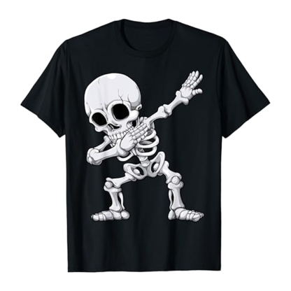 Adult Unisex Dabbing Skeleton Horror Skull Halloween Black T-shirt Costume