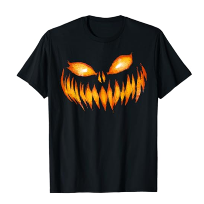 Adult Unisex Scary Carved Pumpkin Face Halloween Black T-shirt Costume