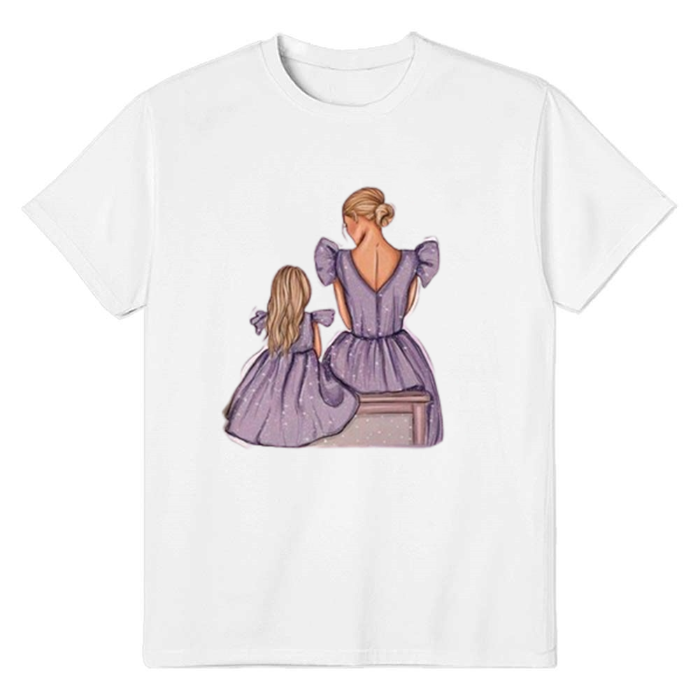 Adult Unisex Dancing Mom Daughter Mother's Day White Short Sleeve T-shirt Outfits Top Costume