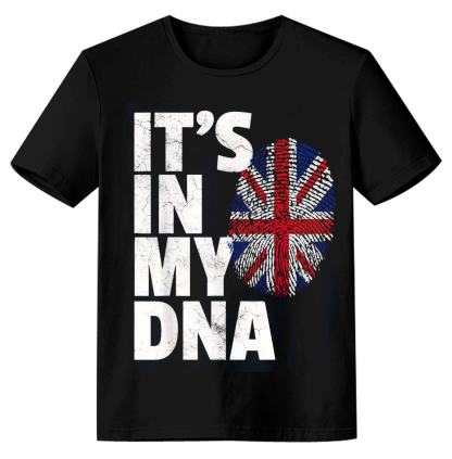 Adult Unisex Letter It's In My DNA -UK Black Short Sleeve T-shirt Outfits Top Costume