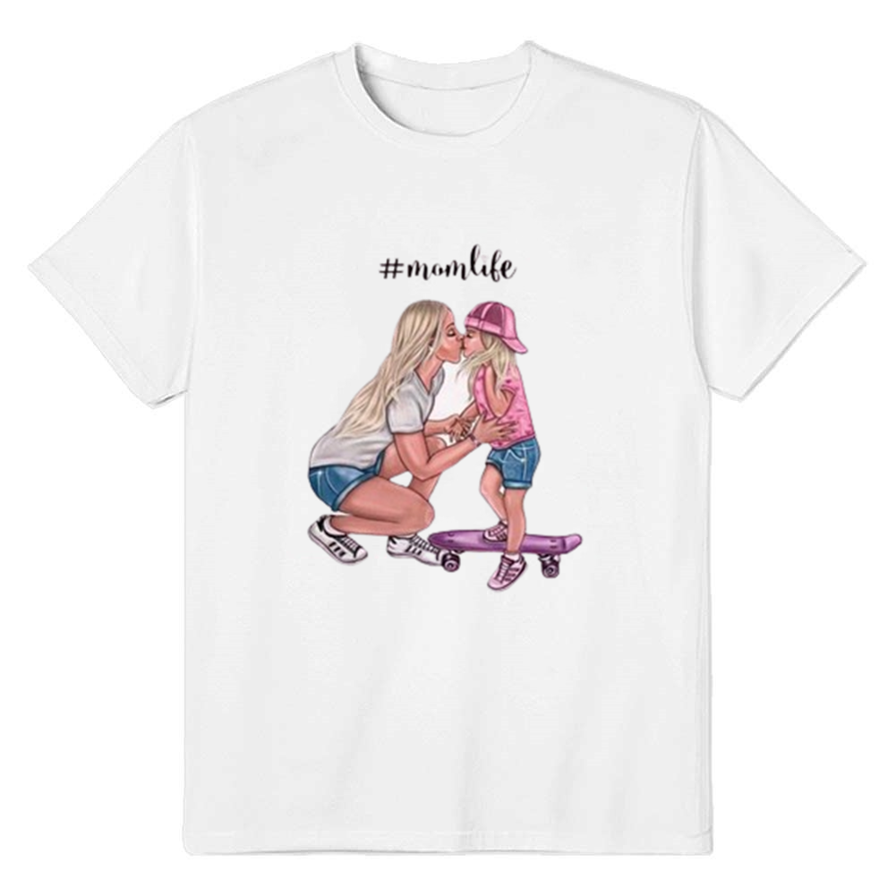 Adult Unisex Kiss Mom Daughter Mother's Day White Short Sleeve T-shirt Outfits Top Costume