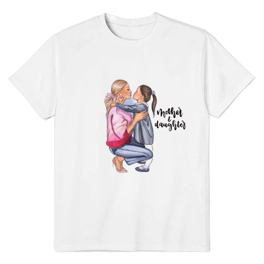 Adult Unisex Kiss Mom Daughter Mother's Day White Short Sleeve T-shirt Outfits Top Costume