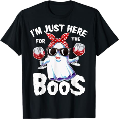 Adult Unisex I'm Just Here For The Boos Halloween Black T-shirt Costume