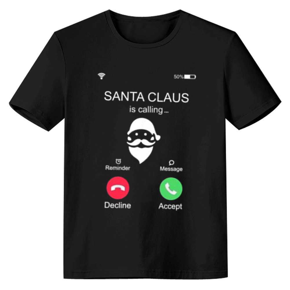 Adult Unisex Incoming Call Santa Claus Christmas 2024 Xmas Black Festival T-shirt