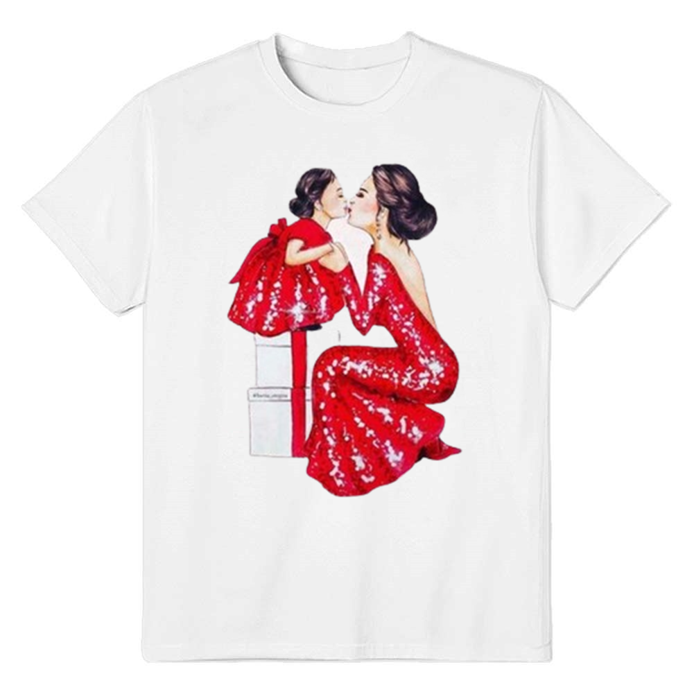 Adult Unisex Dancing Mom Daughter Mother's Day White Short Sleeve T-shirt Outfits Top Costume