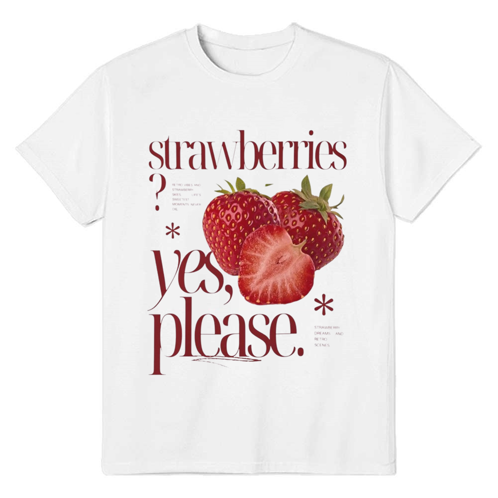 Strawberries Yes Please Retro Adult Unisex White T-shirt