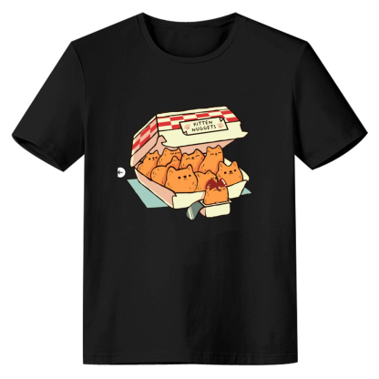 Adult Unisex Kitten Nuggets Fast Food Cat Pet Lover Black T-shirt