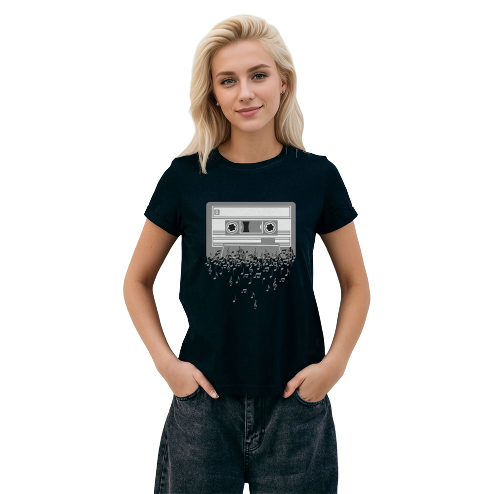 Adult Unisex Cassette Tape Music Festival Black T-shirt Costume