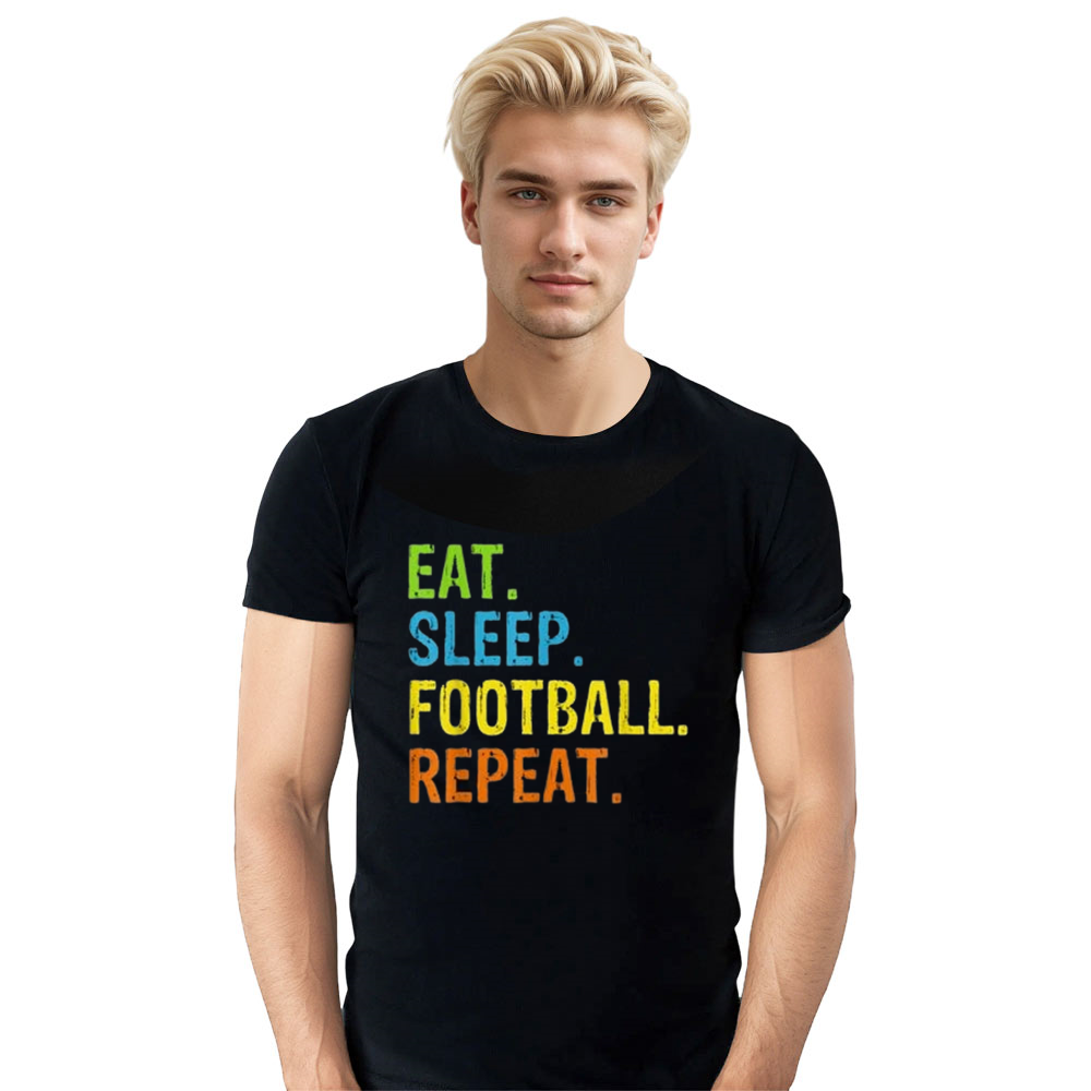 Adult Unisex Eat Sleep Football Repeat Football Lover Black T-shirt Costume